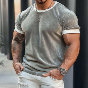 Herren-T-Shirt mit einfarbigem Basic-Samt, lässig, kurzärmelig