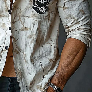 Men's Casual Printed Lapel Long Sleeve Shirt