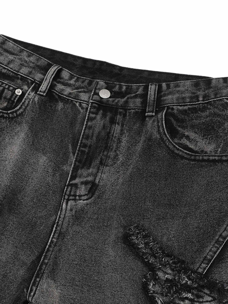 Raw Edge Patch Straight Jeans