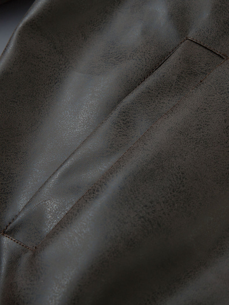 Leather Fur Hooded Fleece Jacket