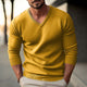 Einfarbiger, langärmliger Strickpullover mit V-Ausschnitt für Herren