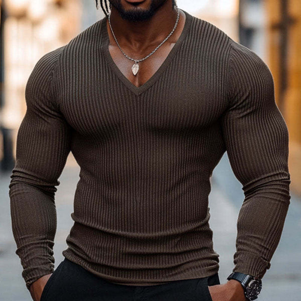 Lässiges Herren-T-Shirt aus Baumwollmischung mit V-Ausschnitt und langen Ärmeln