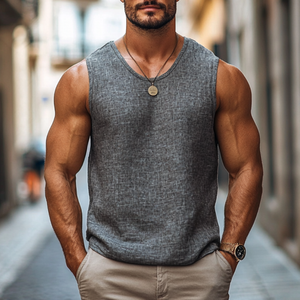 Lässiges, lockeres Tanktop aus Leinen mit Rundhalsausschnitt für Herren