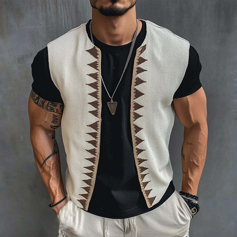 Herren-Weste mit V-Ausschnitt und Stickerei im Vintage-Stil