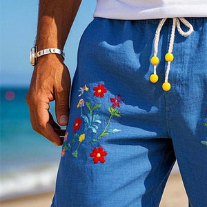 Herren-Shorts aus Mischgewebe mit Blumenstickerei