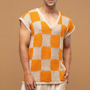 Lässiges Herren-Tanktop mit V-Ausschnitt, kariert, Jacquard, atmungsaktiv, locker gestrickt