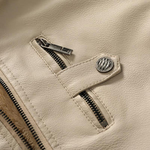 Herren Vintage Kapuzenfleece Warm Reißverschluss Slim Fit Lederjacke