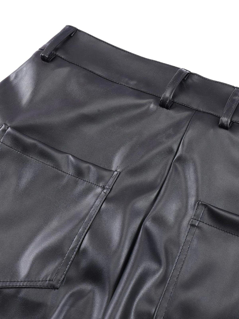 Punk Style Pleated Leather Pants