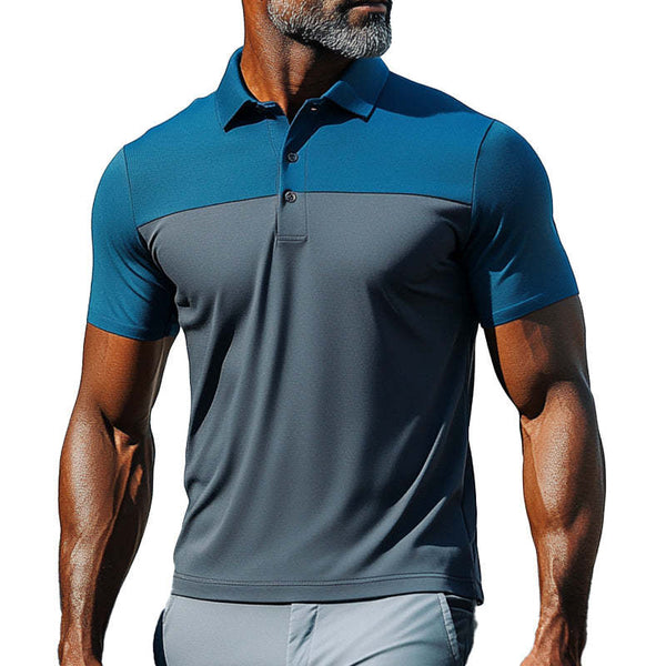 Atmungsaktives, schnell trocknendes Sport-Poloshirt mit Patchwork-Muster für Herren