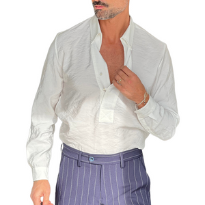 Men's Solid Color Pullover Lapel Long Sleeve Shirt