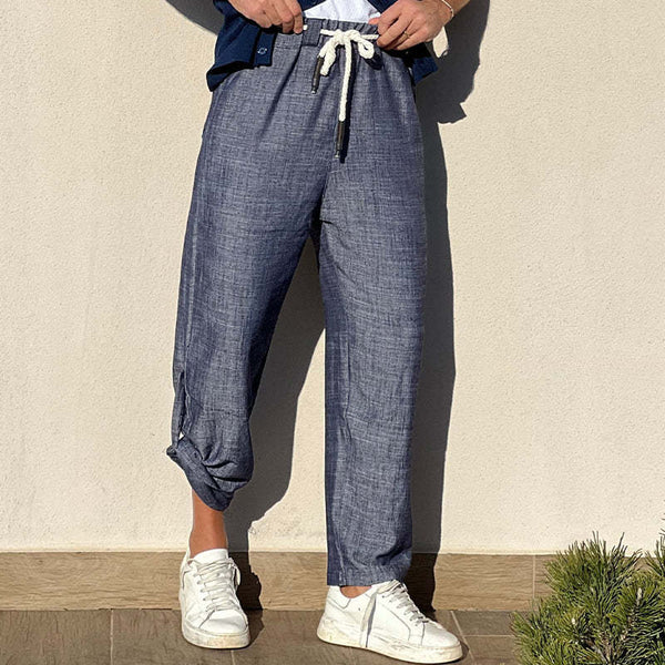 Lässige Freizeithose aus Baumwolle und Leinen mit elastischer Taille für Herren