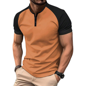 Men's Casual Cotton Contrast Color Henley Collar Raglan Slim Fit Short Sleeve T-Shirt