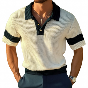 Lässiges Herren-Poloshirt mit kontrastierendem Revers und schmaler Passform, gestrickt, kurzärmelig