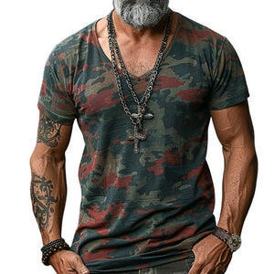 Men's Camouflage Print V-Neck Short Sleeve T-Shirt