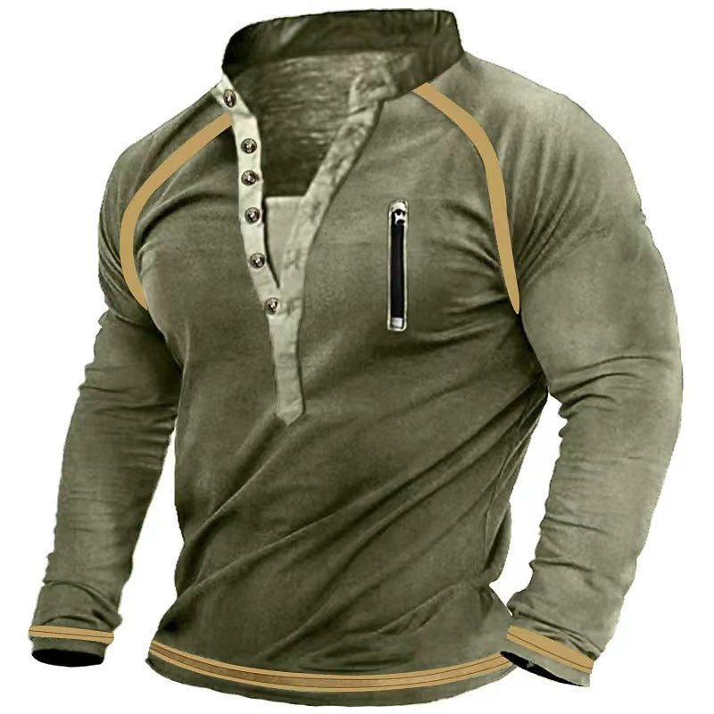 MEN'S BUTTON COLLAR LONG SLEEVED WARM TACTICAL HEADBAND TRAINING MEN'S LONG SLEEVEDS WEATSHIRT