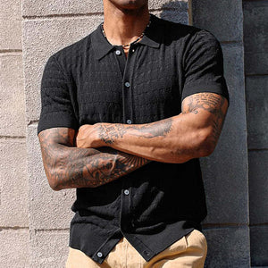 Men's Solid Color Knitted Short Sleeve POLO Shirt