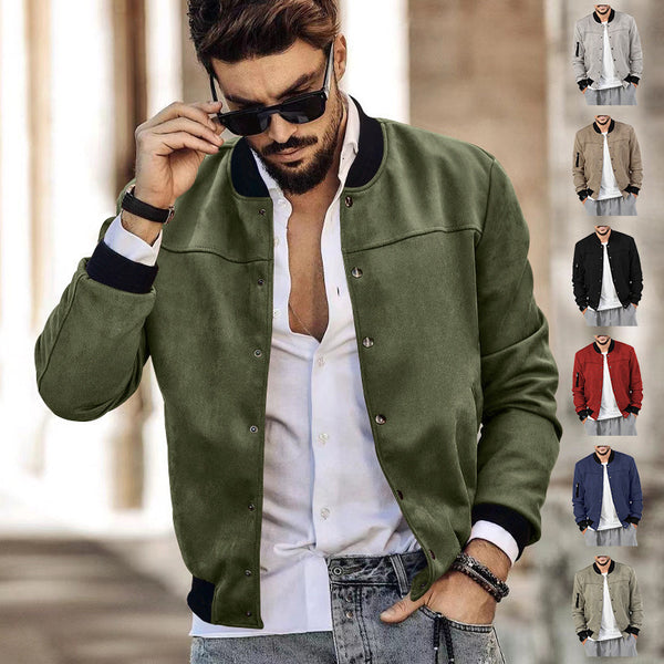 SUEDE COLLAR MEN'S BASEBALL JACKET CASUAL TRENDY BRAND AMERICAN JACKET