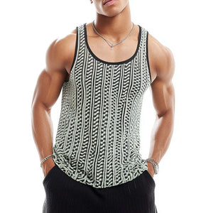 Men's Casual Knitted Jacquard Scoop Neck Tank Top