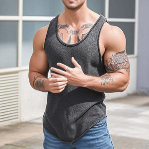 Men's Casual Solid Color U-Neck Slim Fit Knitted Tank Top