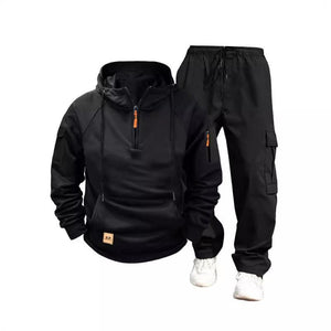 Men's Casual Solid Color Hooded Sweatshirt And Pants Set