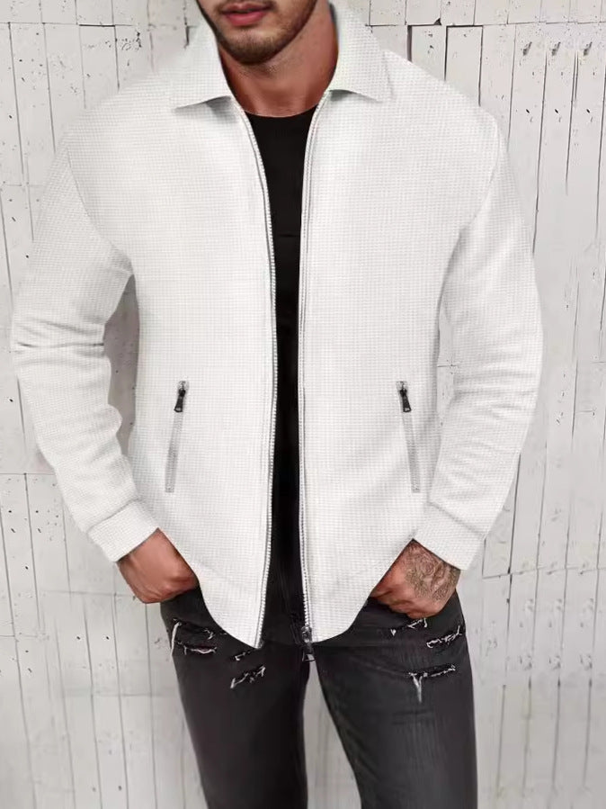 JACKET CARDIGAN ZIPPER JACKET CASUAL LONG SLEEVED LAPEL WAFFLE JACKET