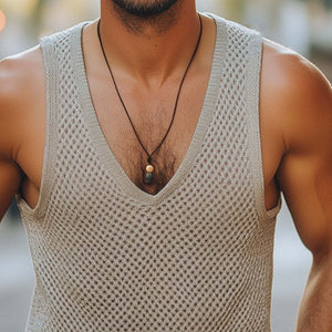 Men's Summer Basic V-neck Mesh Knitted Casual Tank Top