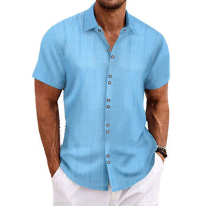 Men's Solid Color Textured Short Sleeve Shirt