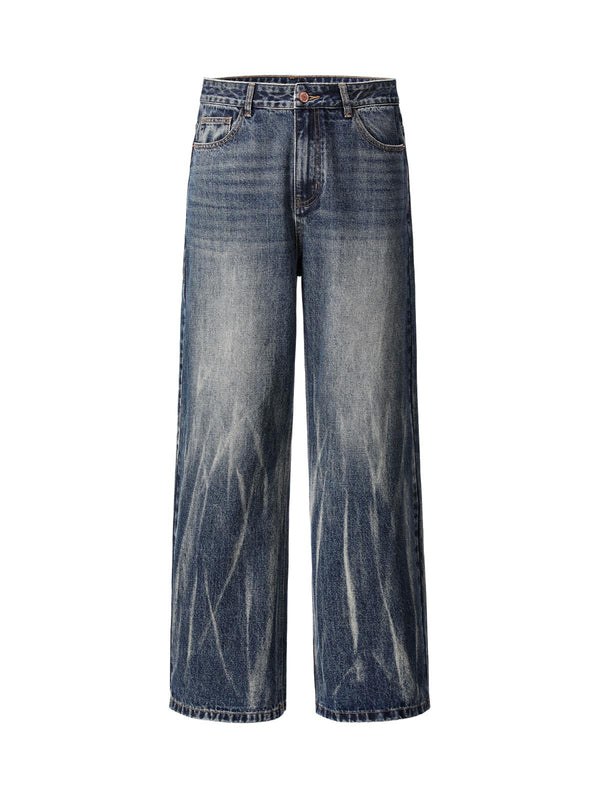 Tie Dyed Wrinkled Effect Straight Jeans