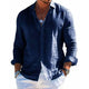Men's Cotton And Linen Casual Solid Color Lapel Shirt