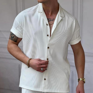 Einfarbig gestreiftes Revershemd für Herren