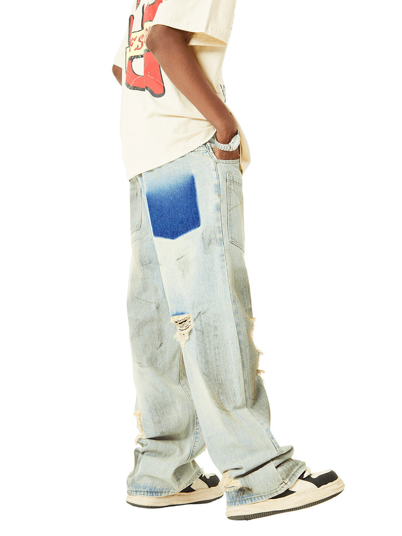 Retro Washed Reverse Design Hip-Hop Jeans