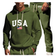 USA FLAG JACQUARD SMALL GRID LONG SLEEVED LONG PANTS HOODED SET