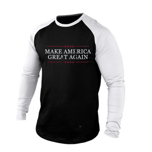 MAKE AMERICA GREAT AGAIN Langarm-T-Shirt aus 100 % Baumwolle mit Raglan-Grafik