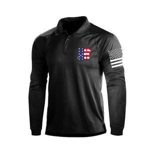 Poloshirt mit langem Arm und USA-Flagge im 1/4-Knopf-Raglan-Design