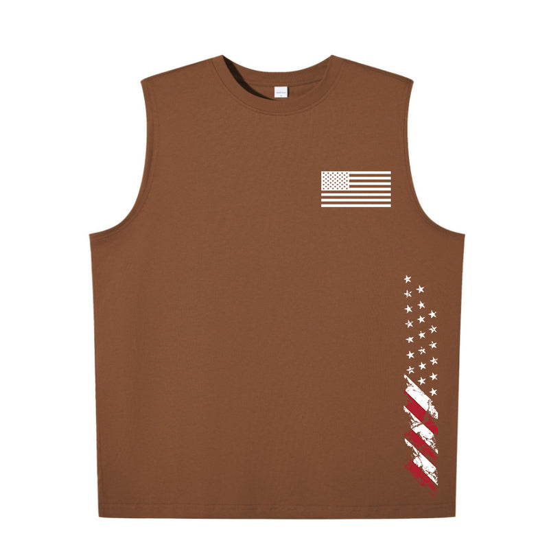 USA Flag print Men's pure cotton round neck vest