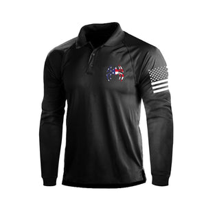 Poloshirt mit langen Ärmeln und Spinnenmuster-Aufdruck, USA-Flagge, 1/4-Knopf