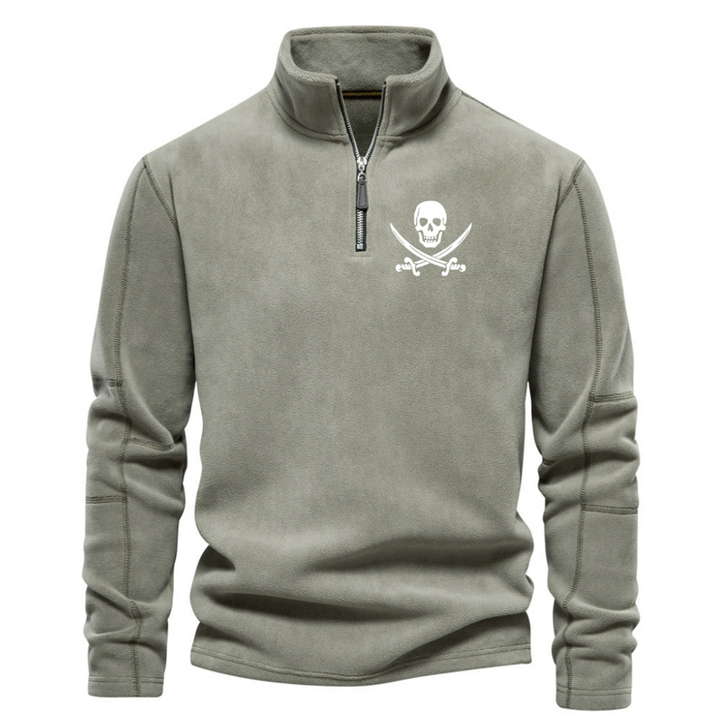 SKULL STAND UP COLLAR HALF ZIPPER LONG SLEEVED SWEATSHIRT