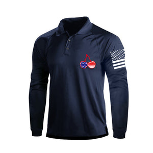 Kirsche USA Flagge 1/4 Knopf Raglan Langarm Poloshirt