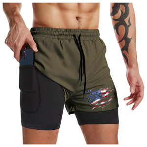 FLY USA FLAG QUICKDRY POCKET 2 IN 1 LAUFSHORTS MIT 7'' INNENNAHT