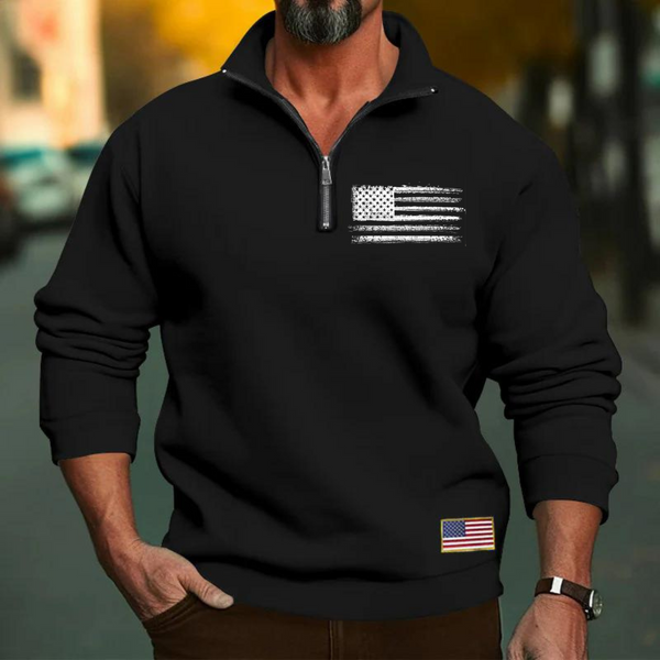 USA FLAG MEN'S CASUAL SPORTS COLLAR LOOSE ZIPPER SWEATERSHIRT