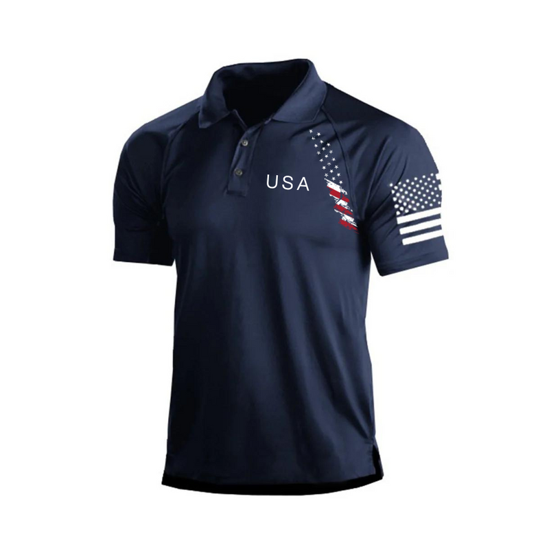 COLORFUL USA FLAG RAGLAN GRAPHIC POLO SHIRT