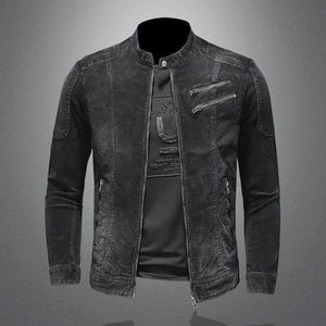 Men's Vintage Washed Denim Biker Jacket