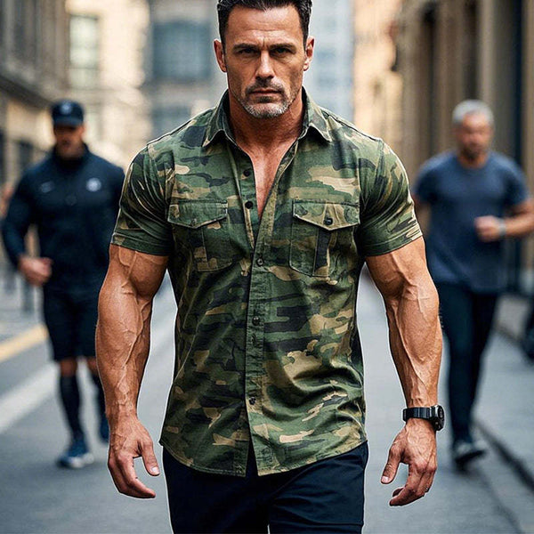 Men's Outdoor Camouflage Print Short Sleeve Shirt