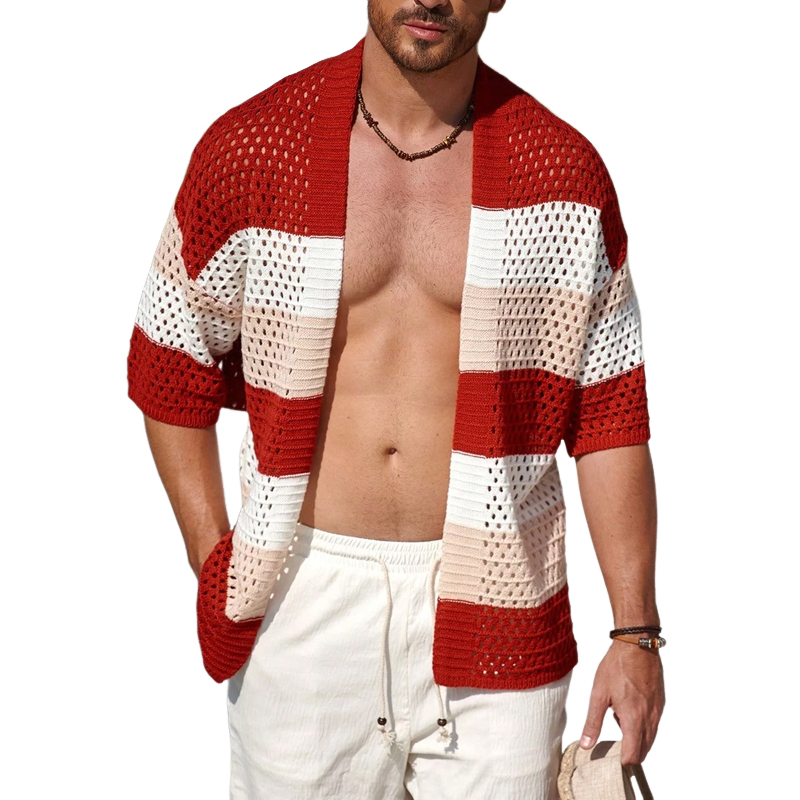 Gestreifte Strickjacke mit kurzen Ärmeln für Herren