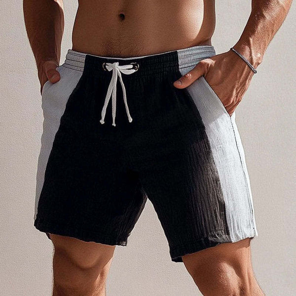 Men's Summer Black And White Stitching Casual Lace-Up Shorts