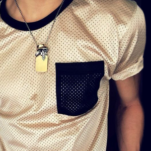 Herren Retro Casual Mesh Stoff Color Block Sport Rundhals Kurzarm T-Shirt