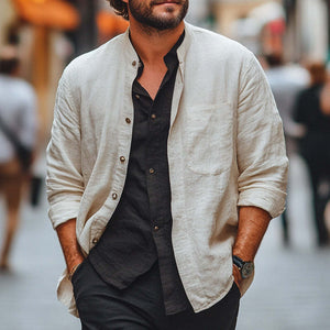 Dünnes Aprikosen-Freizeithemd für Herren im Frühling und Sommer