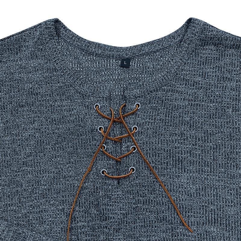 Herren-Henley-T-Shirt mit Rundhalsausschnitt und Krawatte, langärmelig, für den Außenbereich
