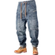 Men's Drawstring Distressed Washed Cargo Pocket Jeans