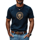 Lässiges Herren-T-Shirt aus Baumwolle mit Löwenstickerei, Rundhalsausschnitt, schmale Passform, kurzärmelig